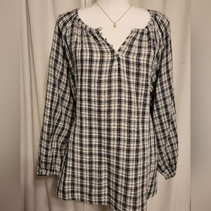 Plaid Peasant Top